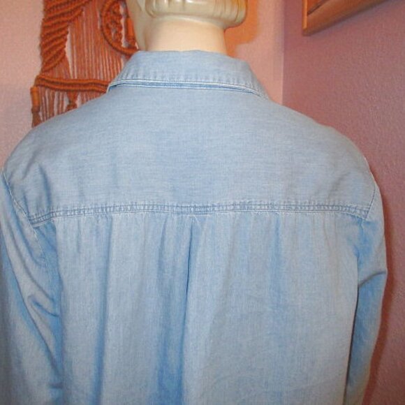 Vtg Embroidered Chambray Denim Shirt Size XL Tunic Top Bloomcore Boho Western - Picture 9 of 11